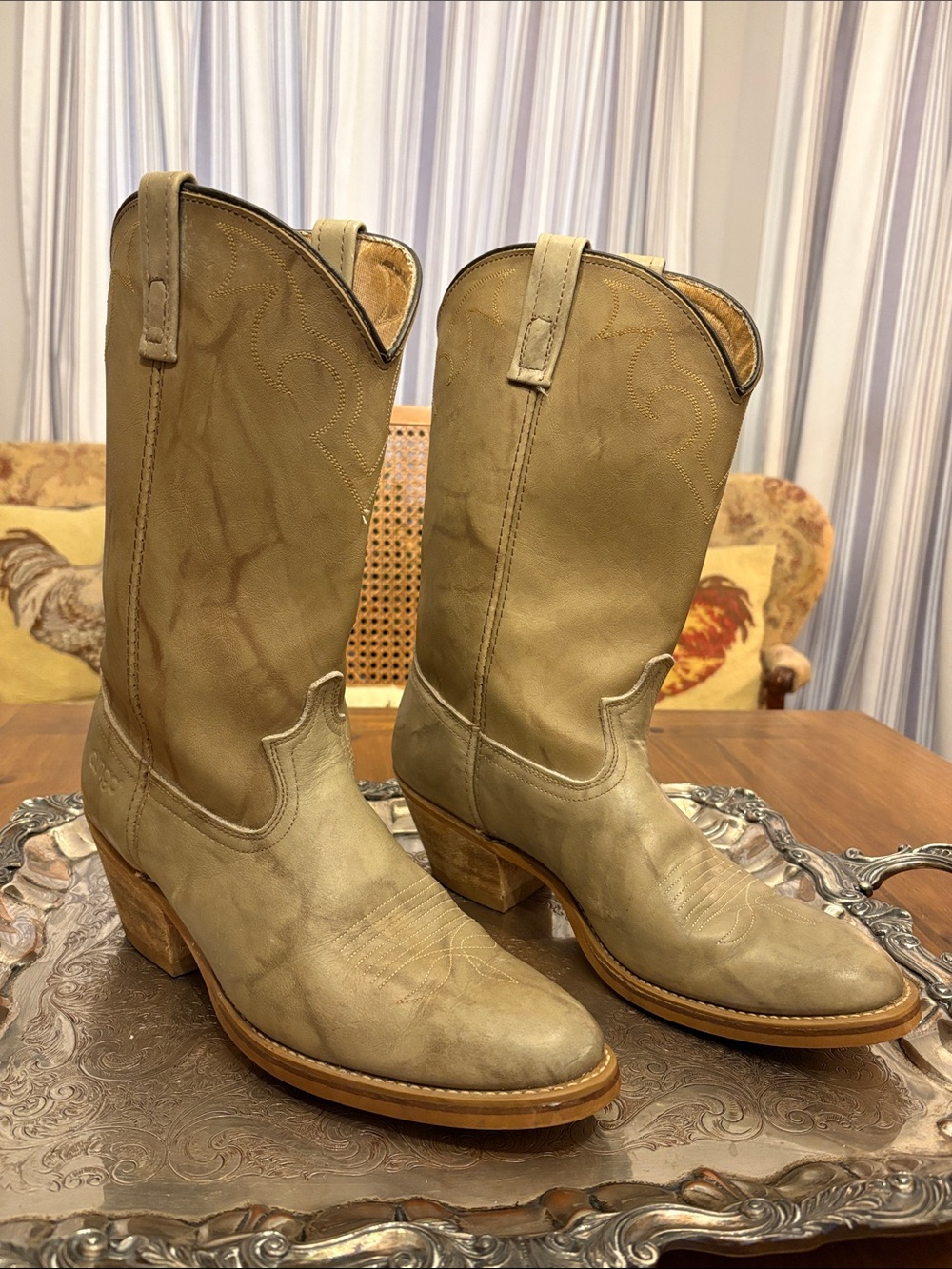 Vintage Dingo Gray Marbled Leather Western Cowgirl Boots Size 10.5D